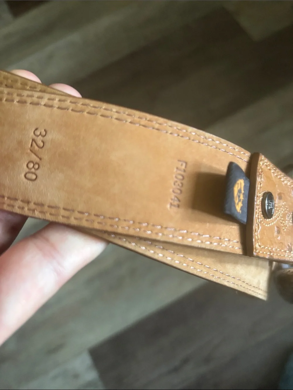 ARIAT BELT OSTRICH PRINT Tan LEATHER WESTERN SILVER TONE TIP BUCKLE
